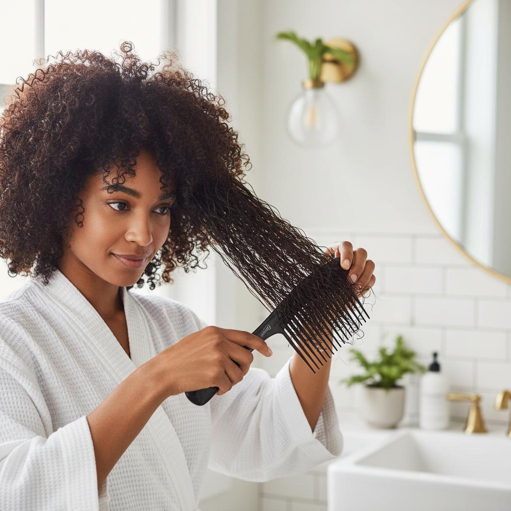 Démêlage cheveux bouclés peigne