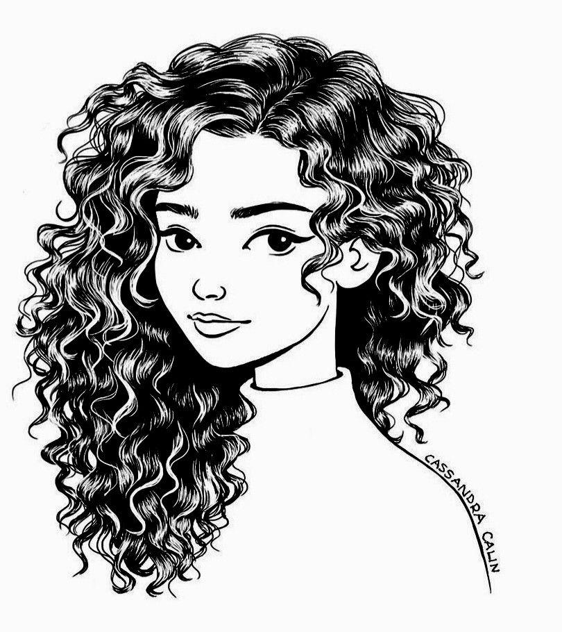 Portrait avec cheveux bouclés dessinés