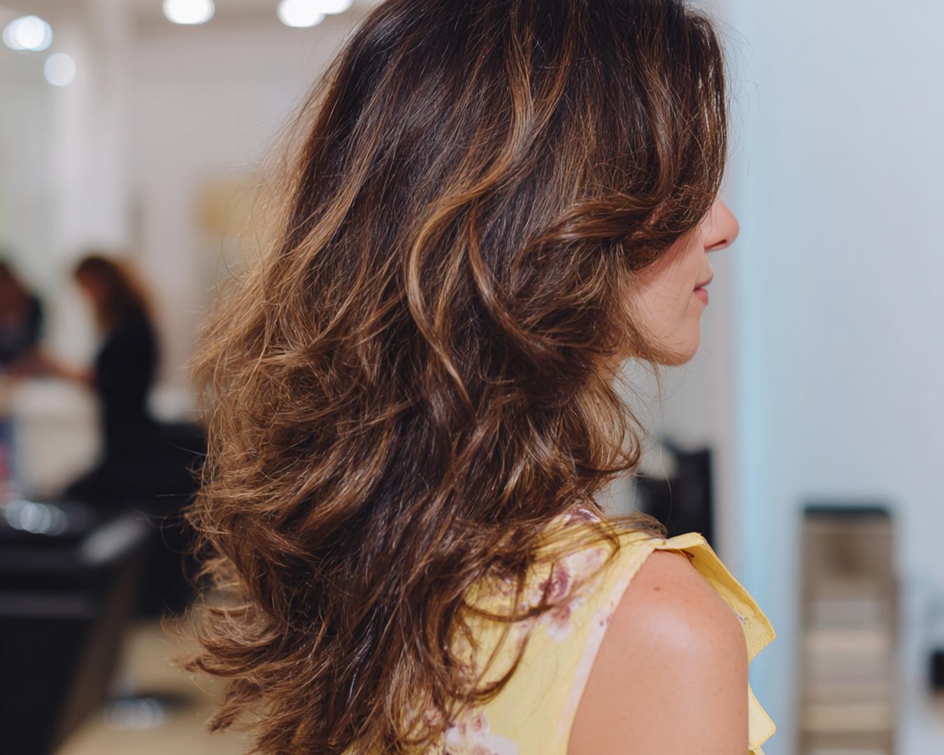 Layered Wavy Brunette Highlights
