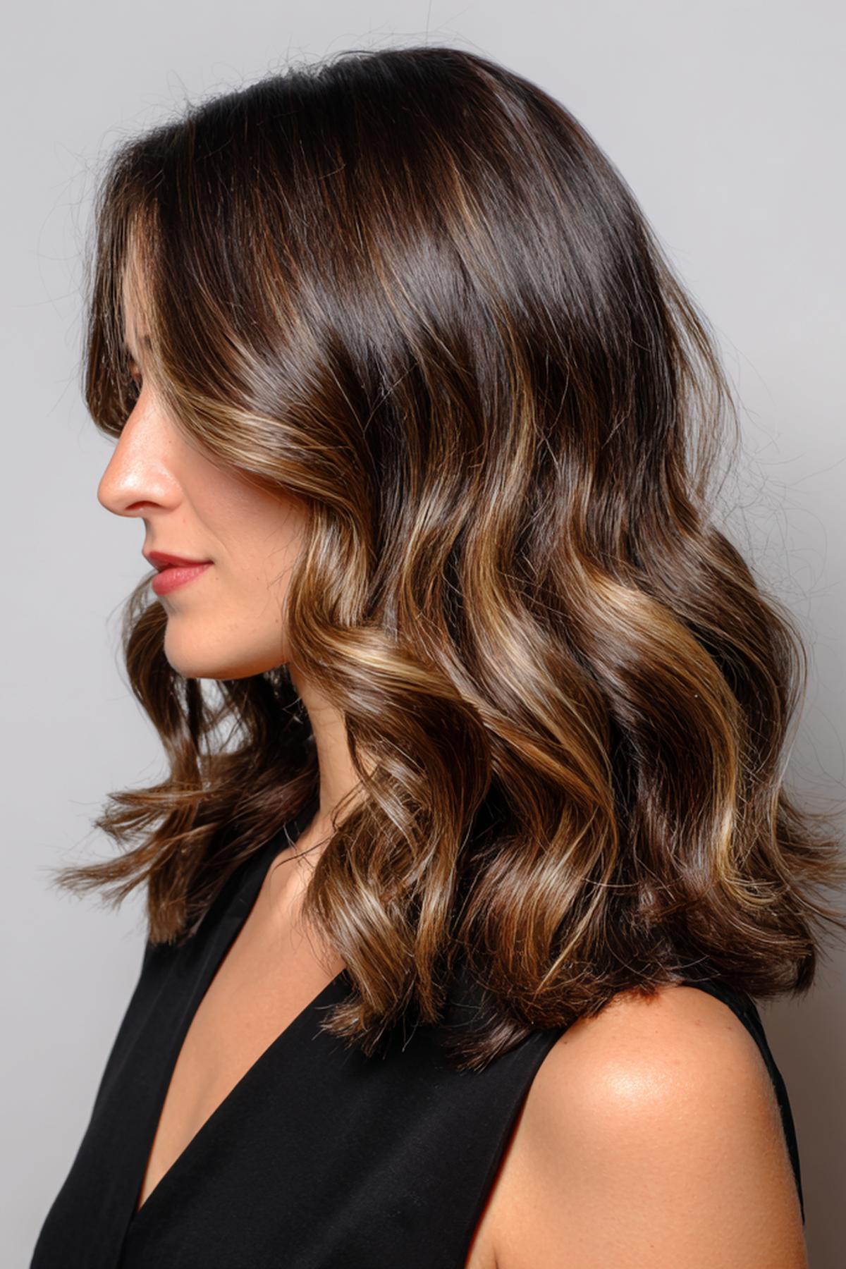 Châtain Foncé Balayage Ondulé