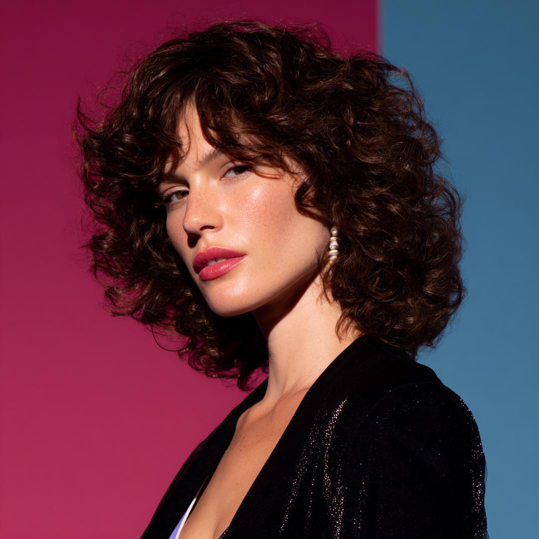 Boucles Brunes Volumineuses Avec Frange