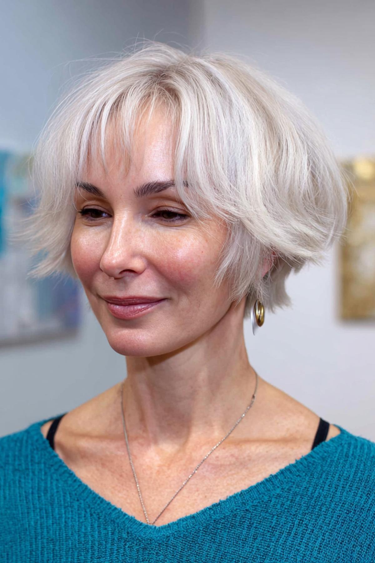 Short Platinum Bob With Wispy Bangs