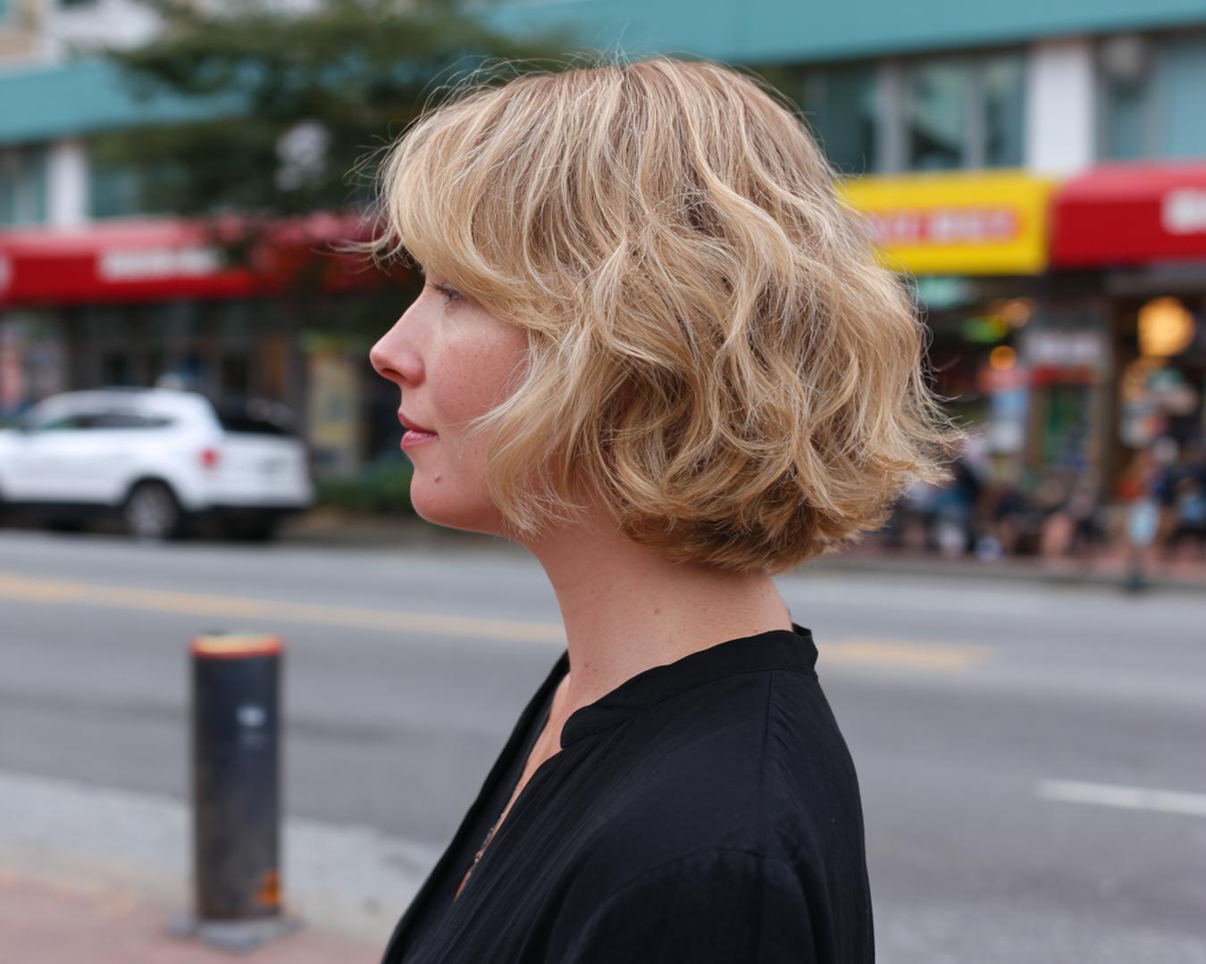 Wavy Blonde Bob With Side Bangs