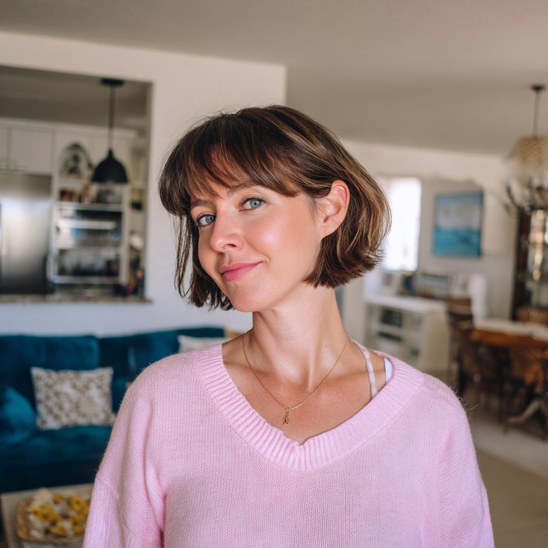 Short Brown Bob With Bangs