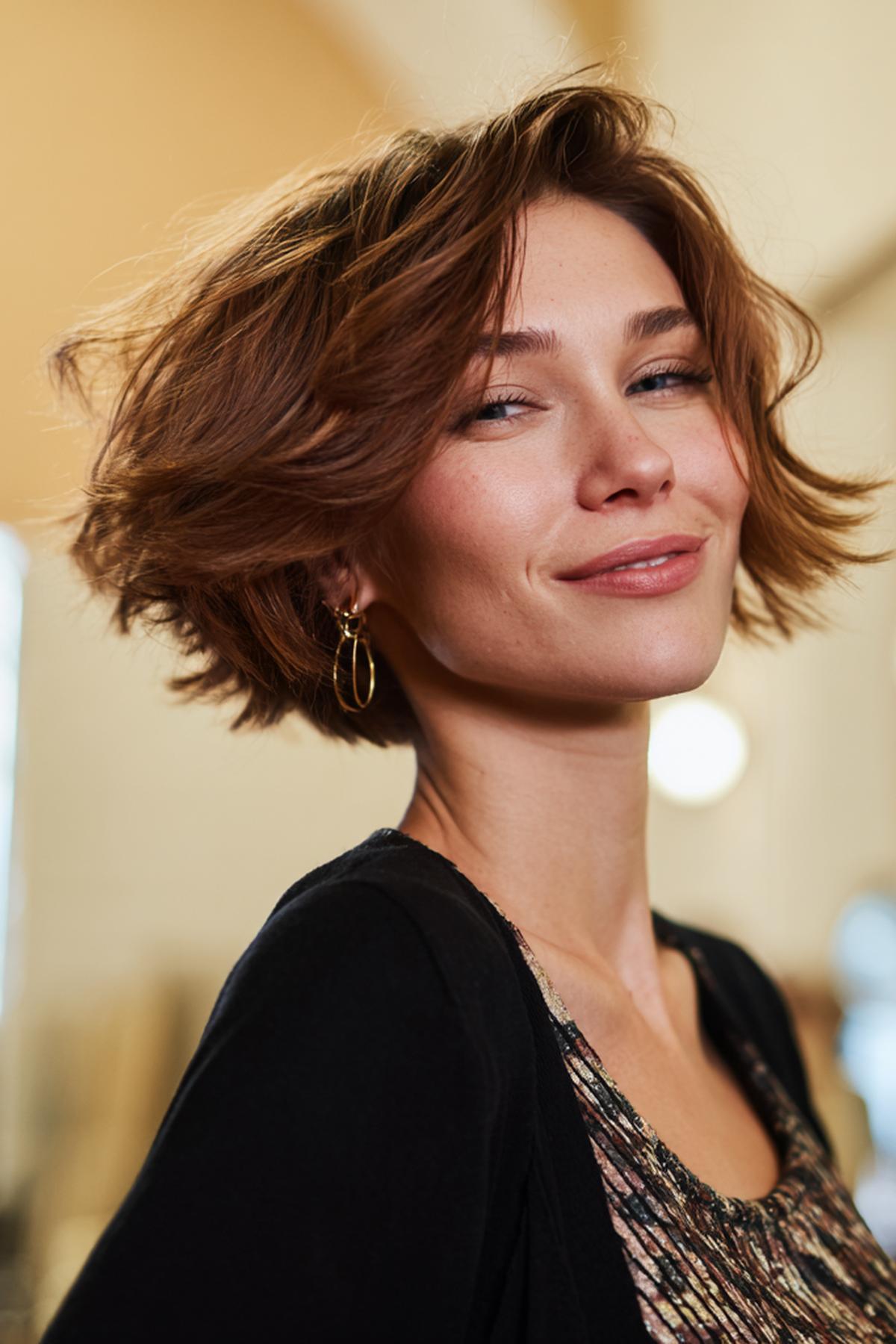 Short Tousled Brown Bob