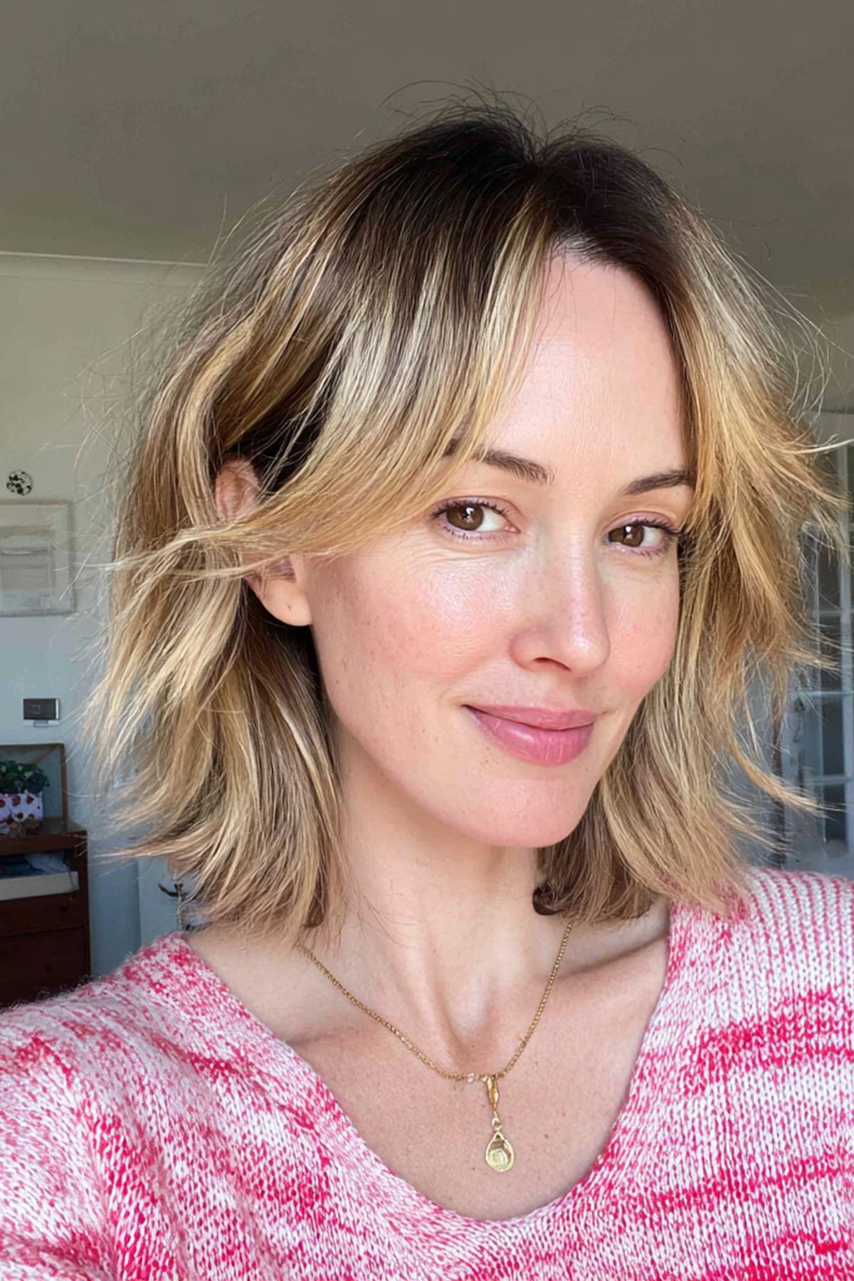 Blonde Lob With Curtain Bangs