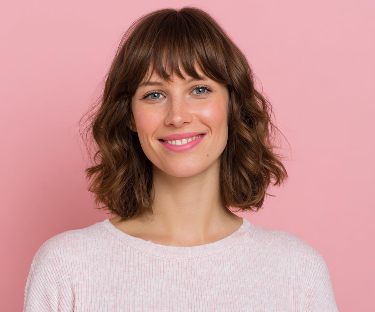 Brown Wavy Bob With Fringe