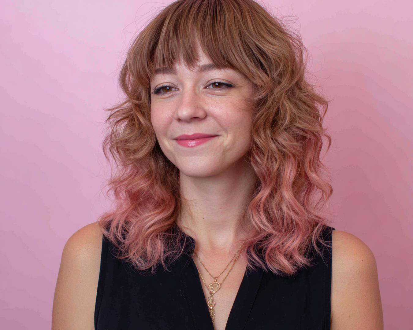 Curly Pink Ombre With Fringe