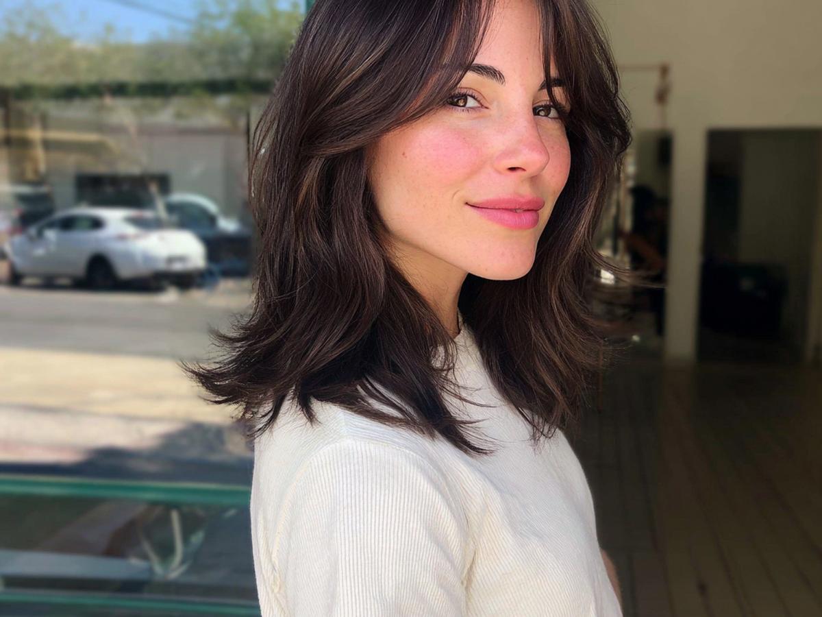 Medium Brown Curtain Bangs