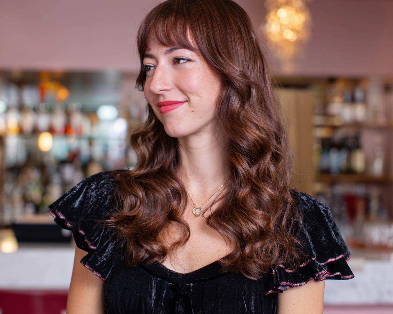 Long Brown Waves With Bangs