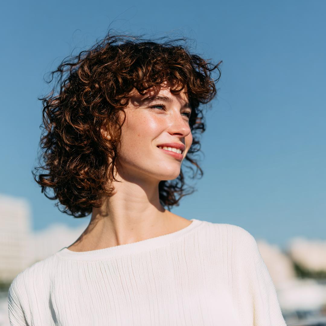 Curly Brown Hair With Bangs