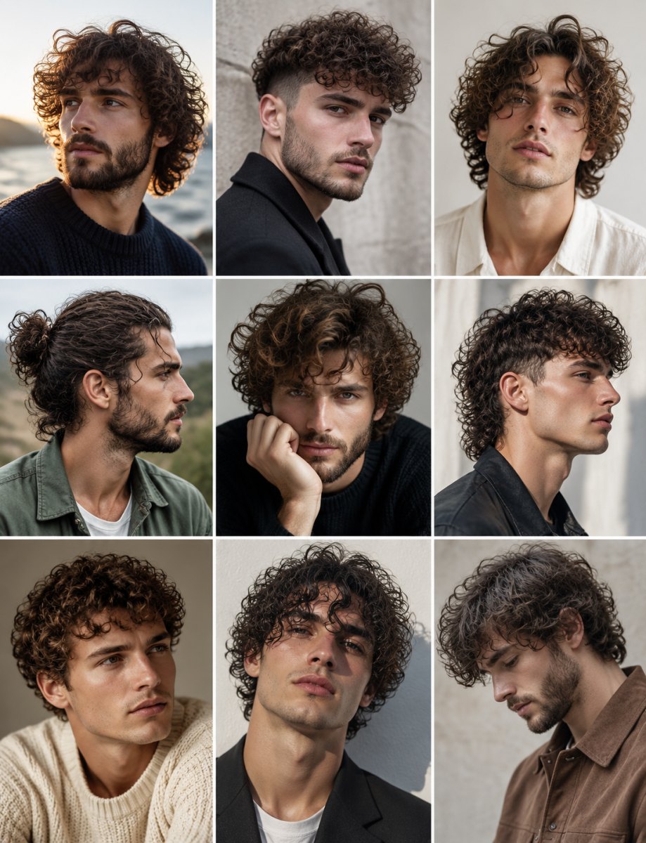 Inspirations coiffures cheveux bouclés homme