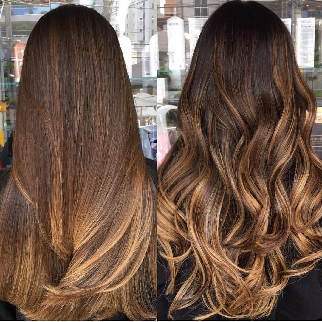 Balayage caramel sur cheveux châtains