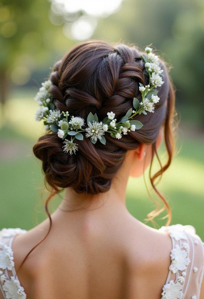 Chignon tressé fleurs cheveux