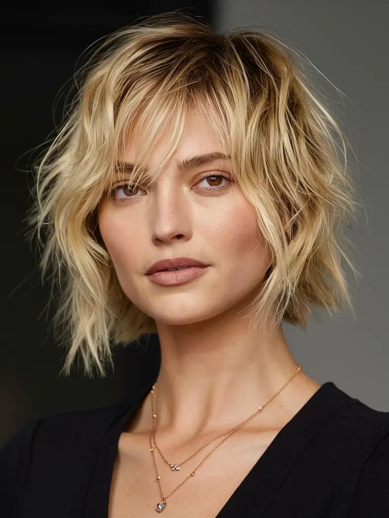 French bob blond coiffé décoiffé
