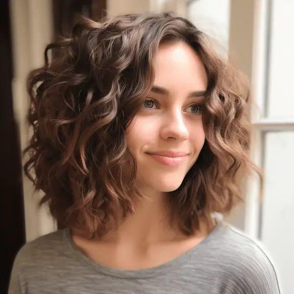 Lob dégradé cheveux bouclés