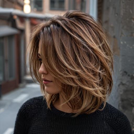 Lob dégradé cheveux épais