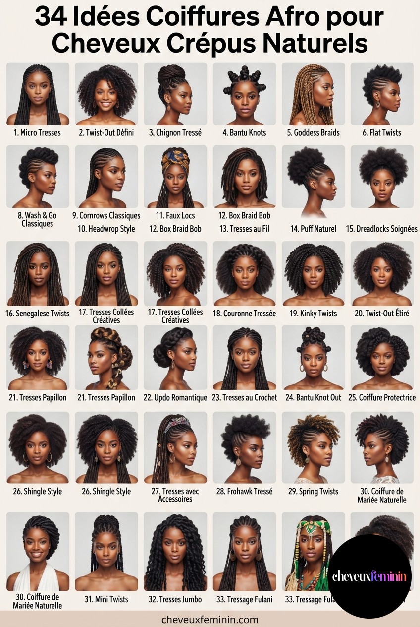 34 Idées Coiffures Afro pour Cheveux Crépus Naturels