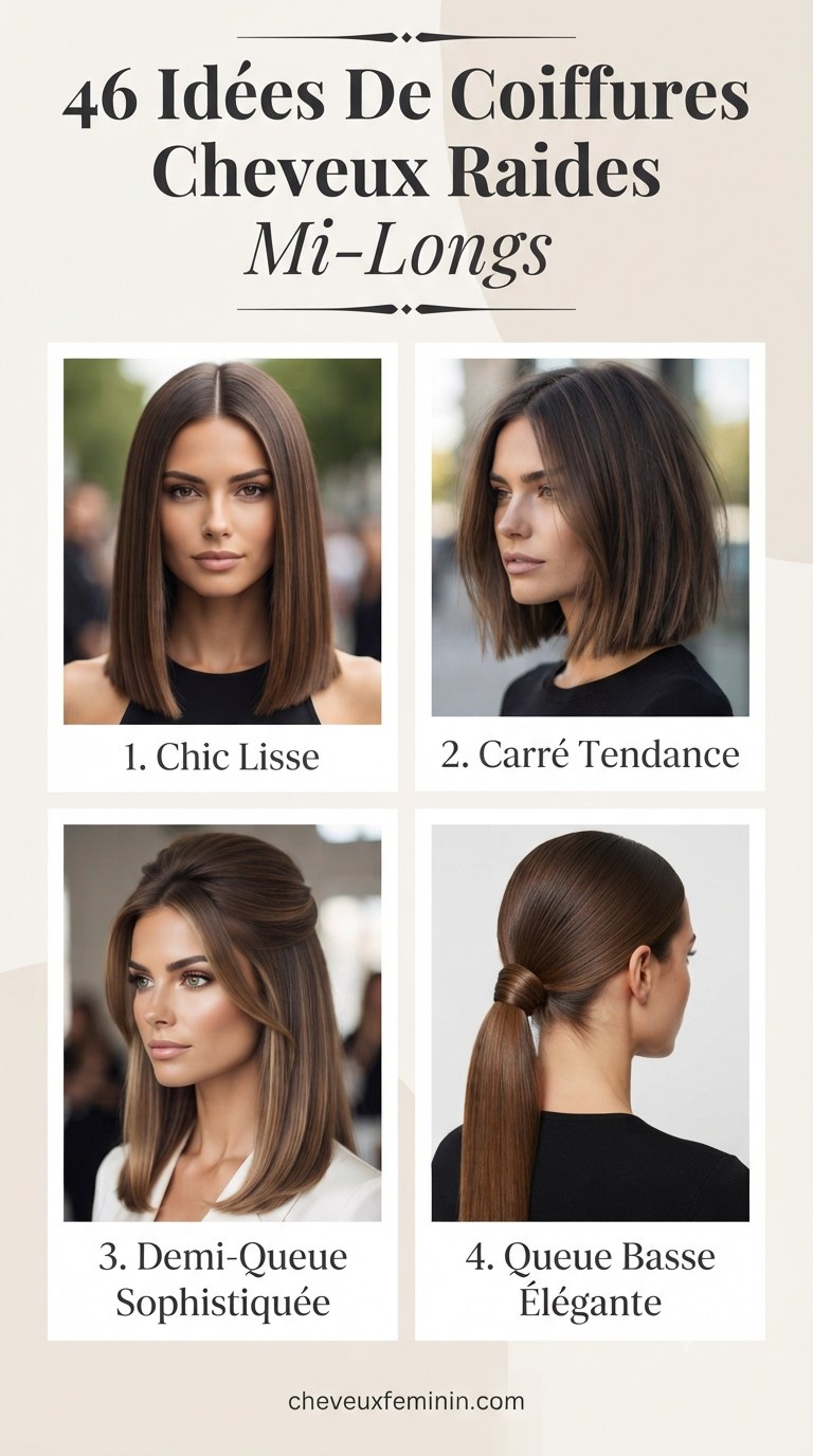 46 Idées De Coiffures Cheveux Raides Mi-Longs