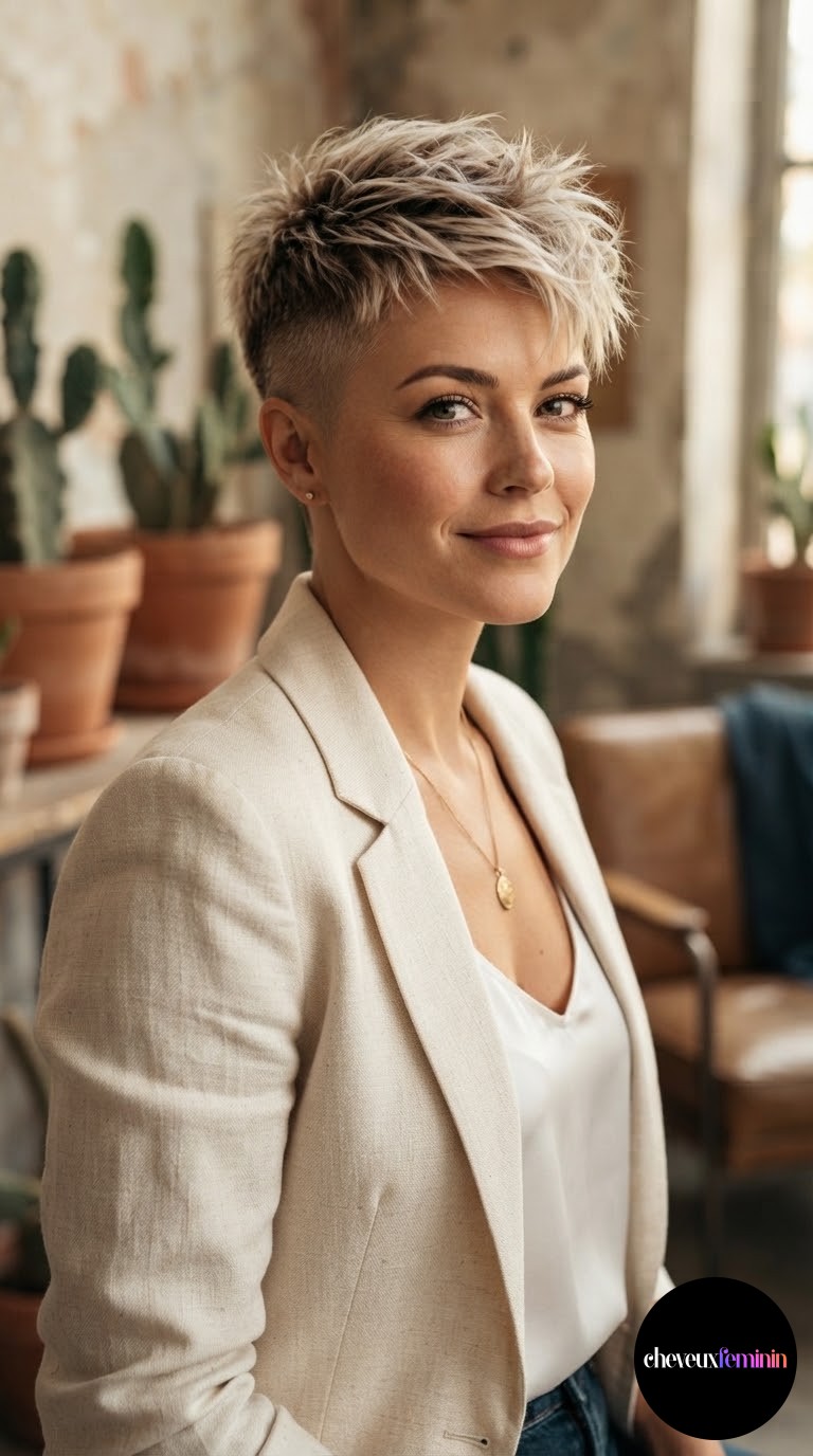 Pixie courte audacieuse au style funky