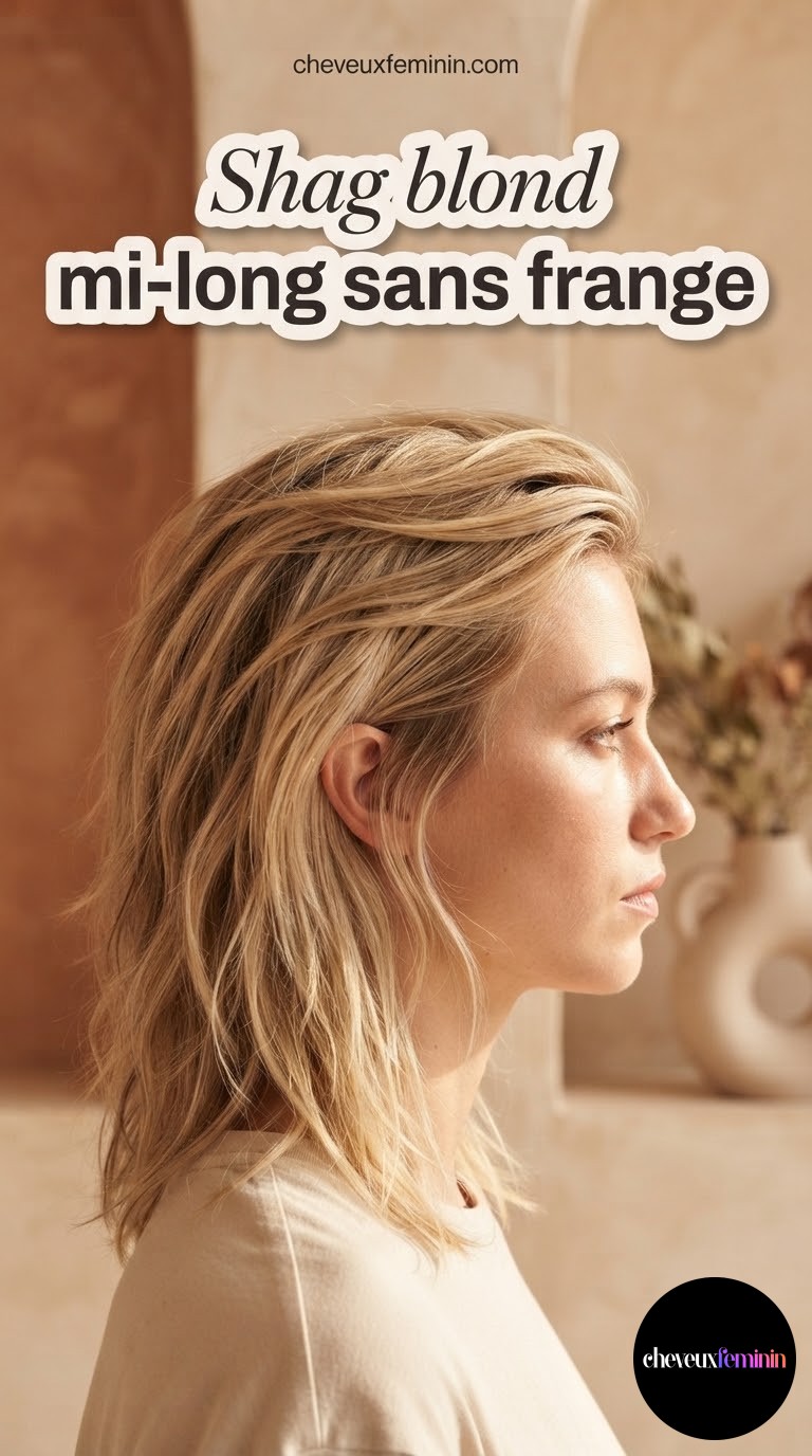 Shag blond mi-long sans frange