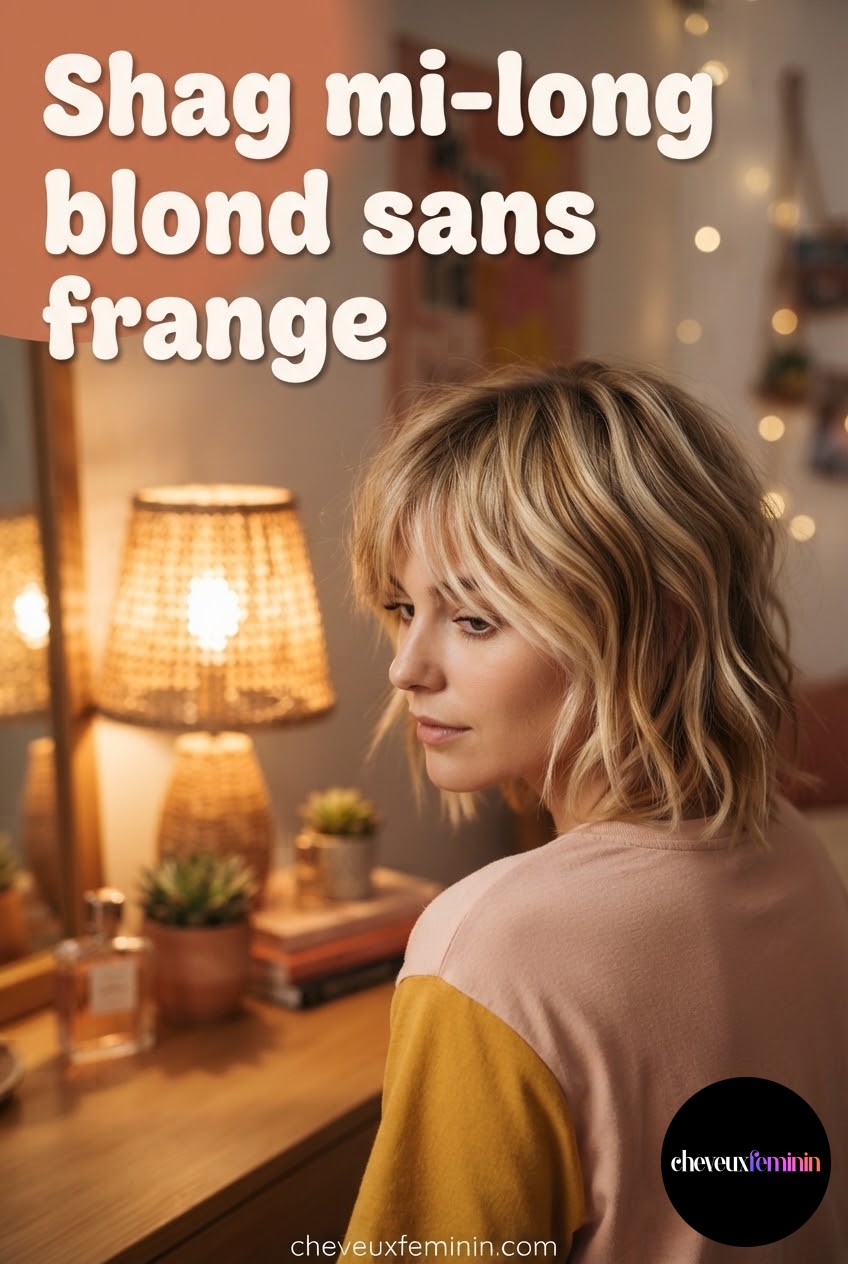 Shag mi-long blond sans frange