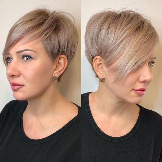 Pixie asymétrique cheveux fins femme