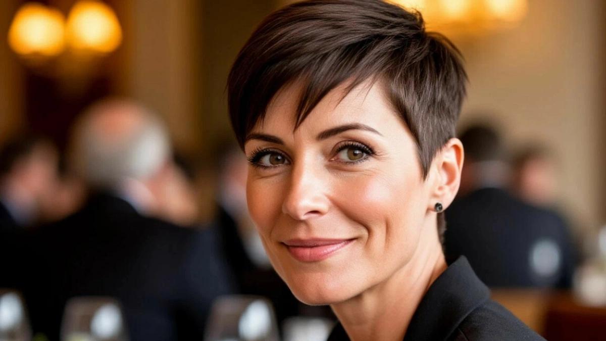 Pixie cut brune sophistiquée femme