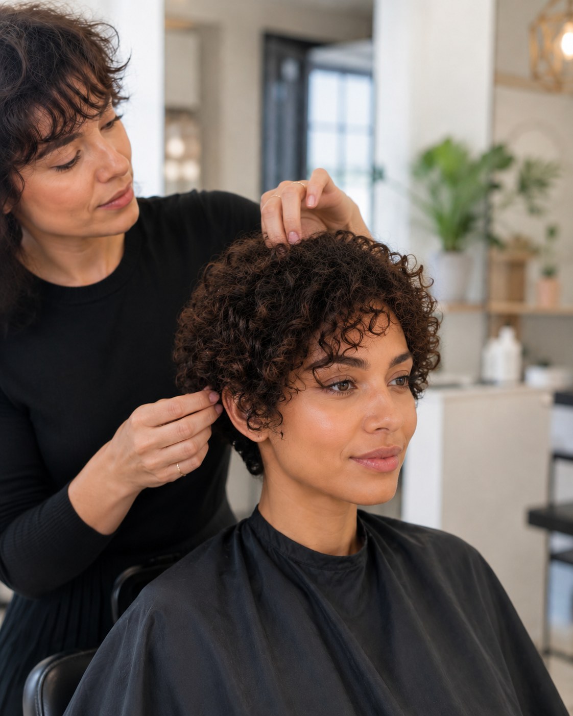 Mise en forme coiffé-décoiffé d'un pixie cut court cheveux bouclés