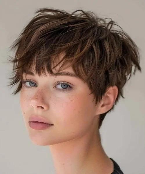 Pixie cut déstructuré avec frange courte