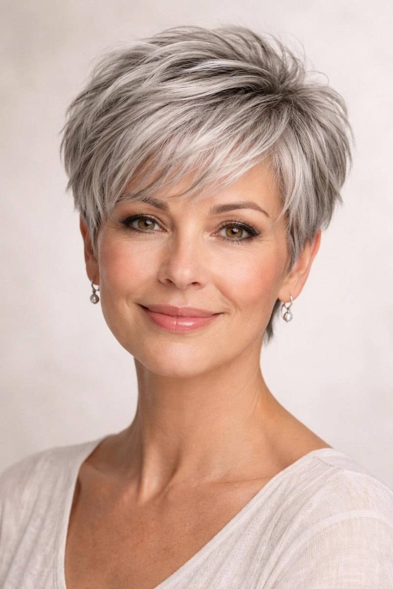 Pixie cut femme 50 ans visage rond