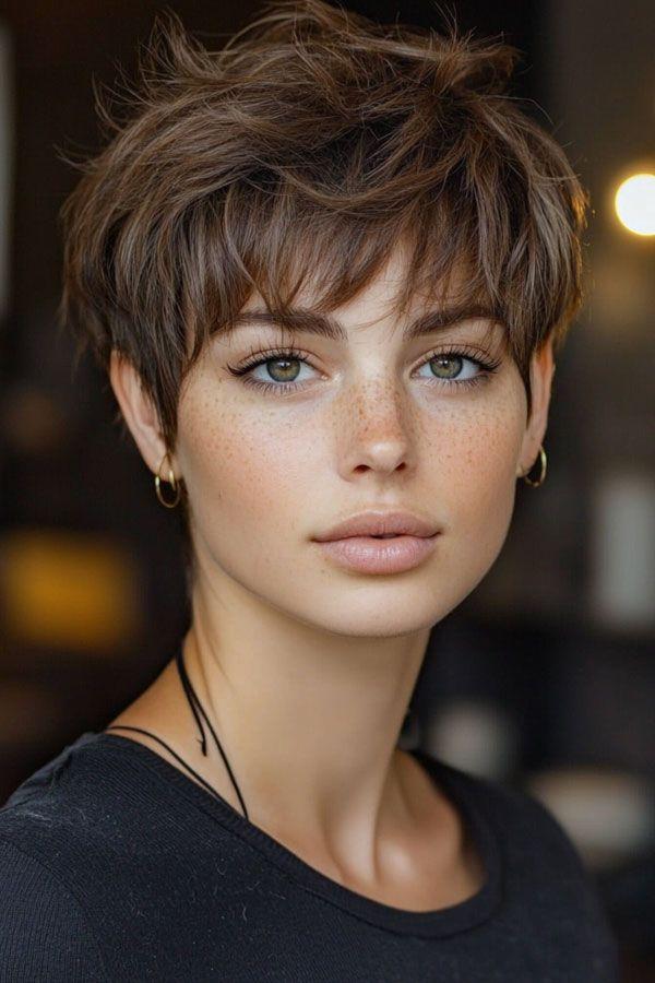 Pixie brune frange légère