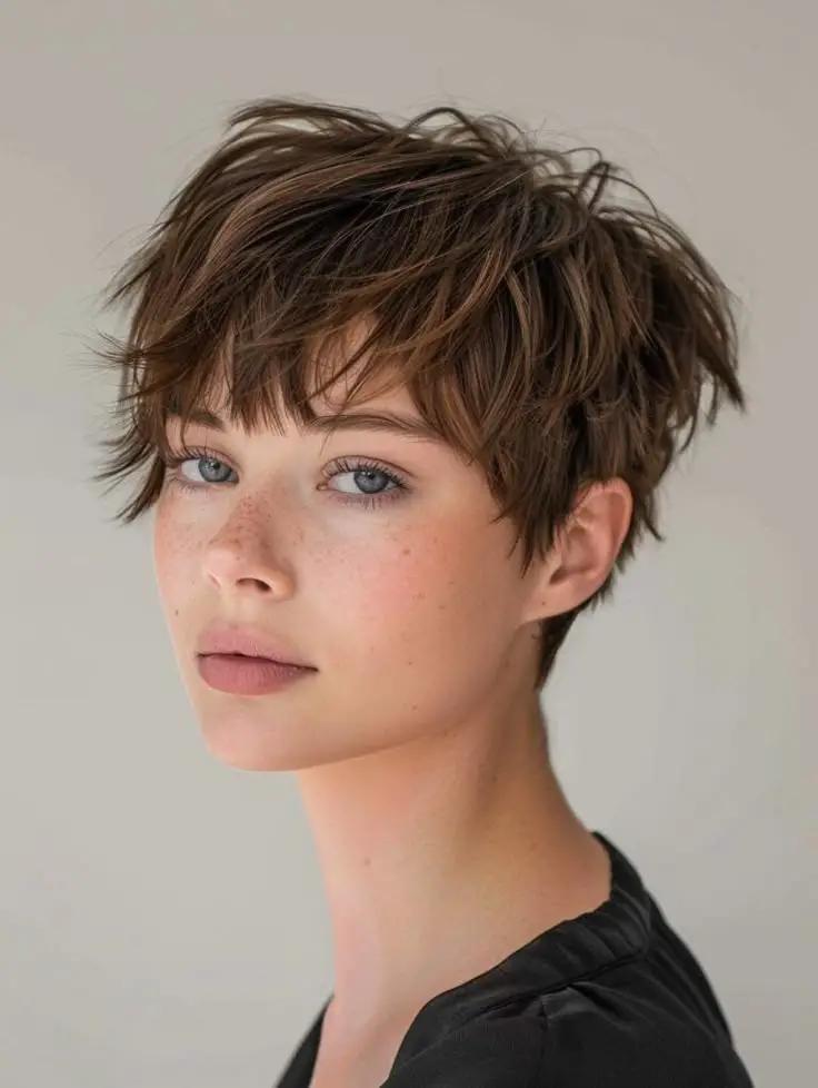 Pixie court texturé frange fine
