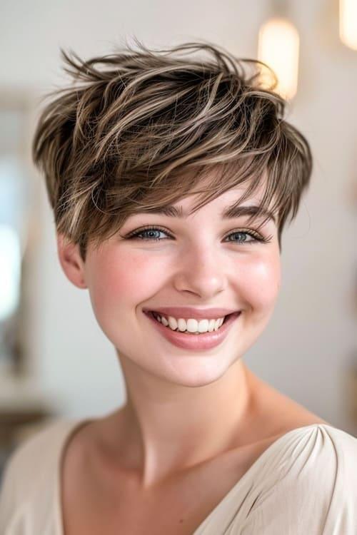Pixie frange visage rond