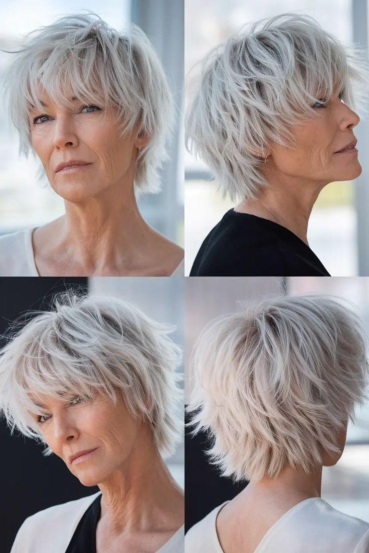 Pixie shag court argenté tendance