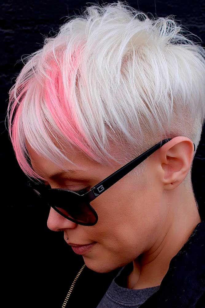 Pixie très courte platine rose vif
