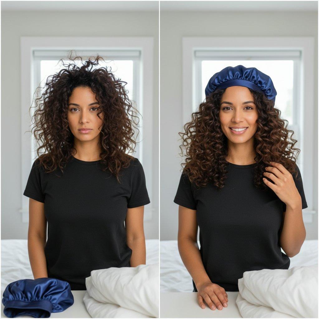 Protection nuit cheveux bouclés satin