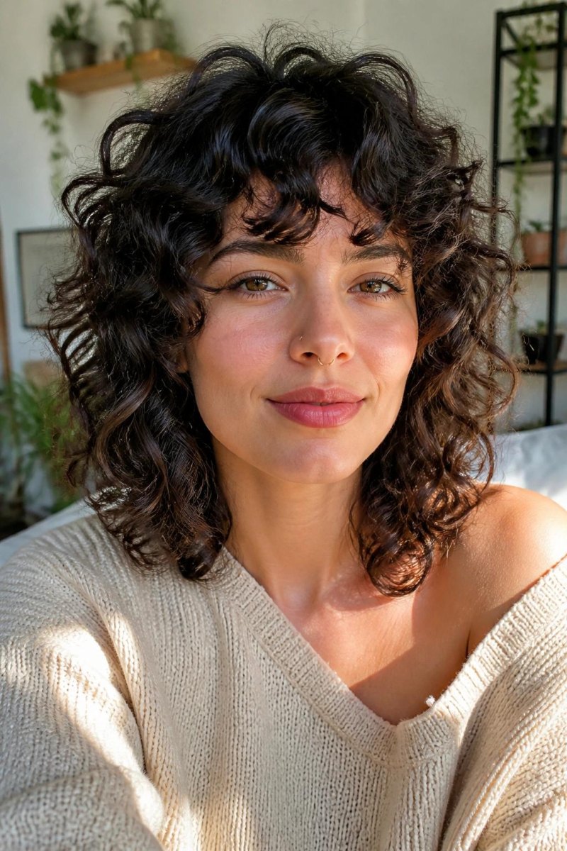 Shag bouclé personnalisé texture cheveux