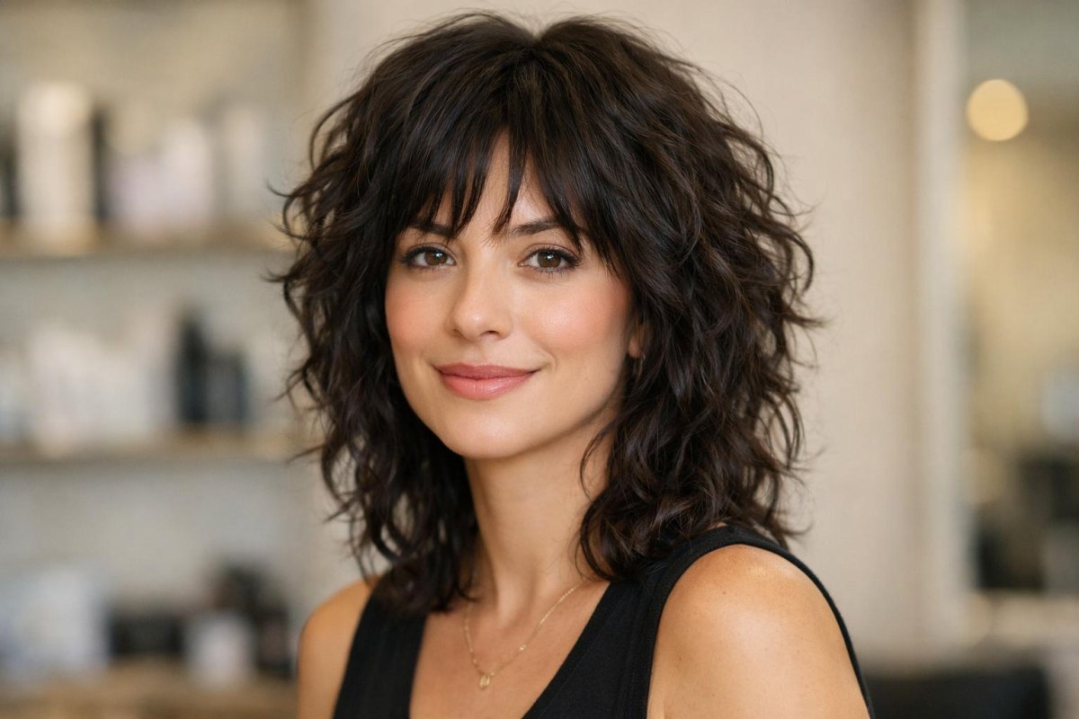 Shag frange bouclée visage ovale
