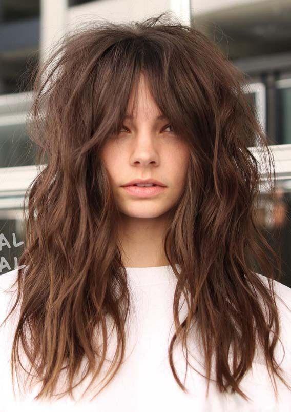 Shag long cheveux épais frange