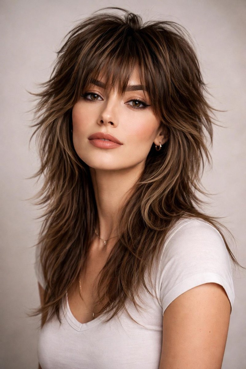 Dégradé wolf cut cheveux volumineux