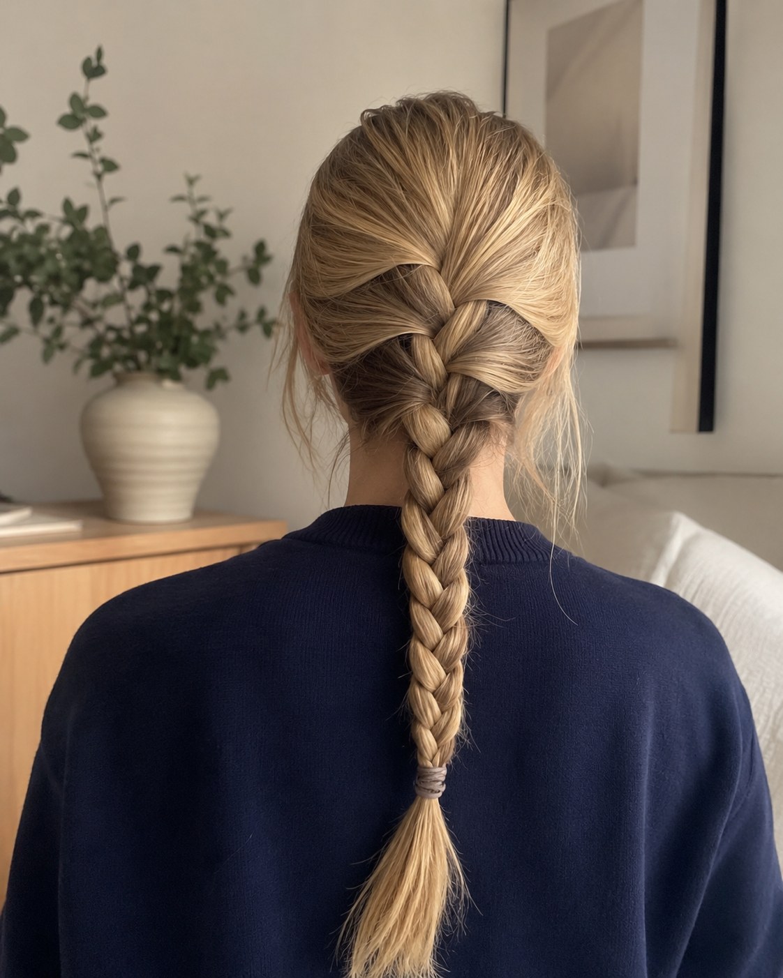 Tresse classique à trois brins sur cheveux lisses, la version simple des tresses rentrée scolaire