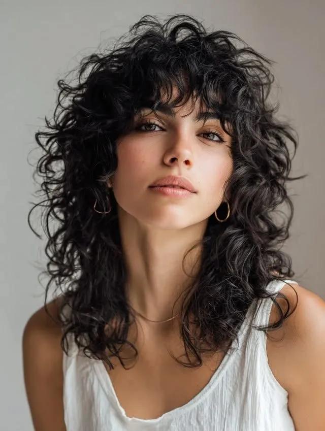 Wolf cut cheveux épais bouclés