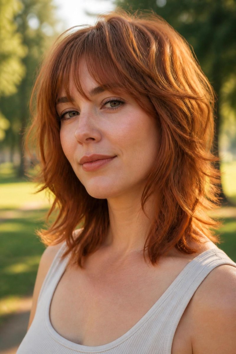 Wolf cut roux cheveux fins